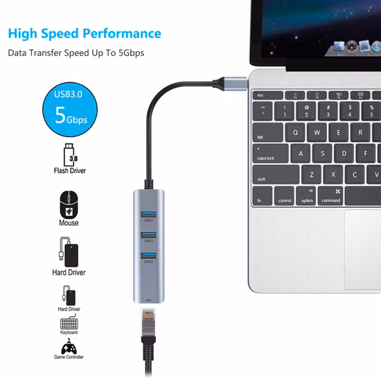 Aluminum Alloy Ethernet LAN Internet Gigabit Ethernet Network USB a B C Type USB 3.0 to RJ45 Ethernet 2.5g 2500Mbps Wired Network Card