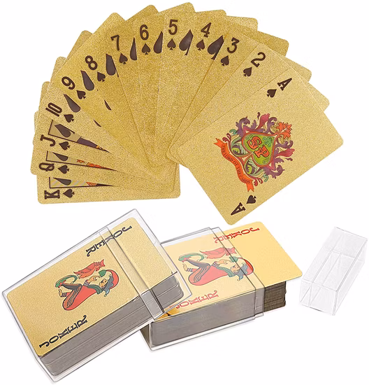 Customized Design Printed Golden 54PCS Deck Board Game Plastic Playing Cards